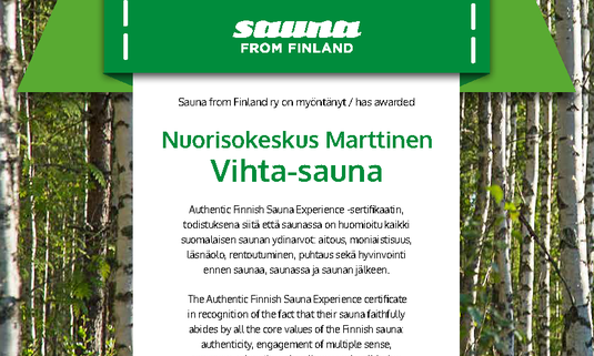 Vihta-saunallemme Sauna from Finlandin laatumerkki